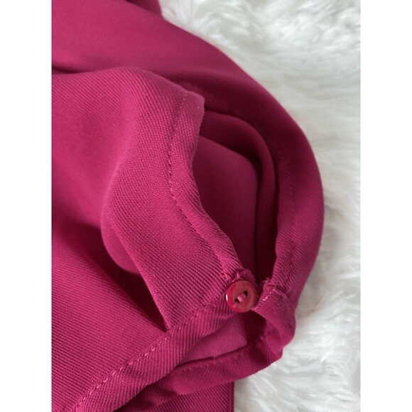 Zara Mini Dress Women Size S Fuchsia Long Balloon Sleeves Tunic Tie Waist - Picture 7 of 15